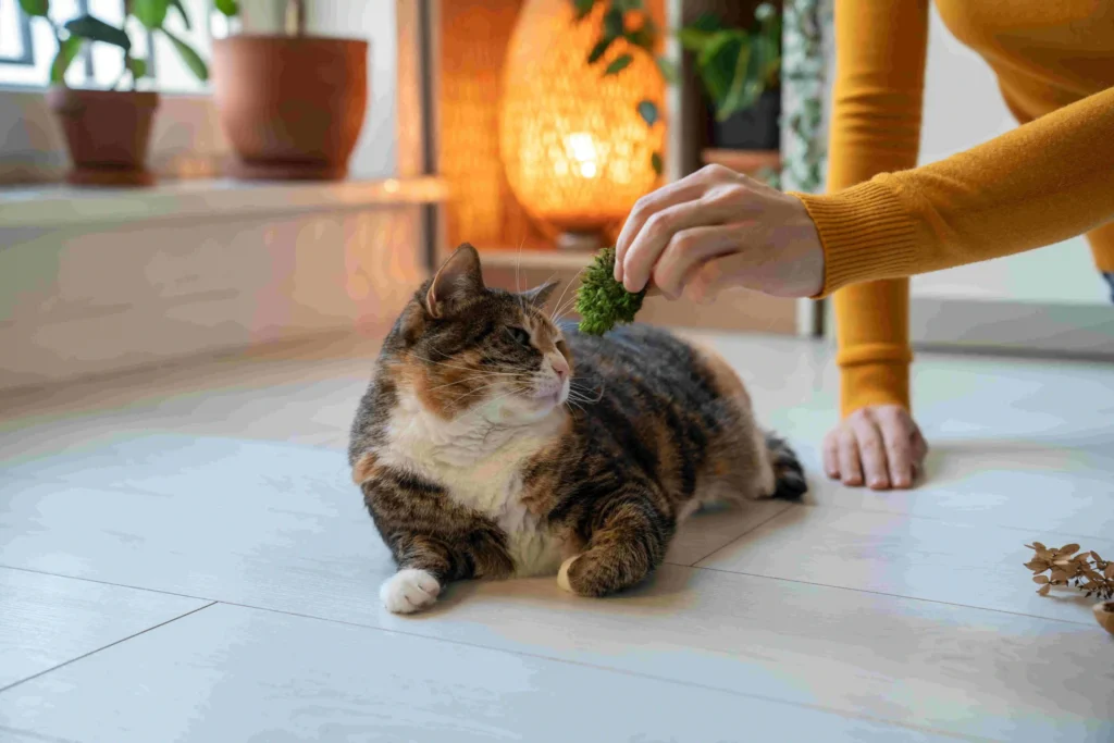 Caring cat owner playing with fluffy-pet