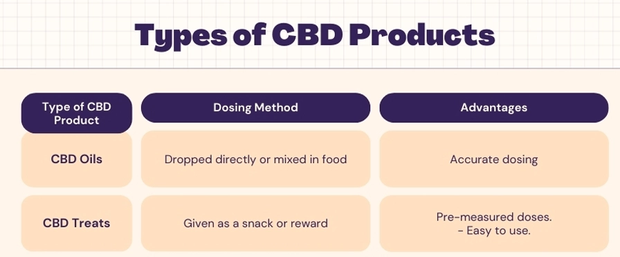 Table titled 'Types of CBD Products' comparing two product types
